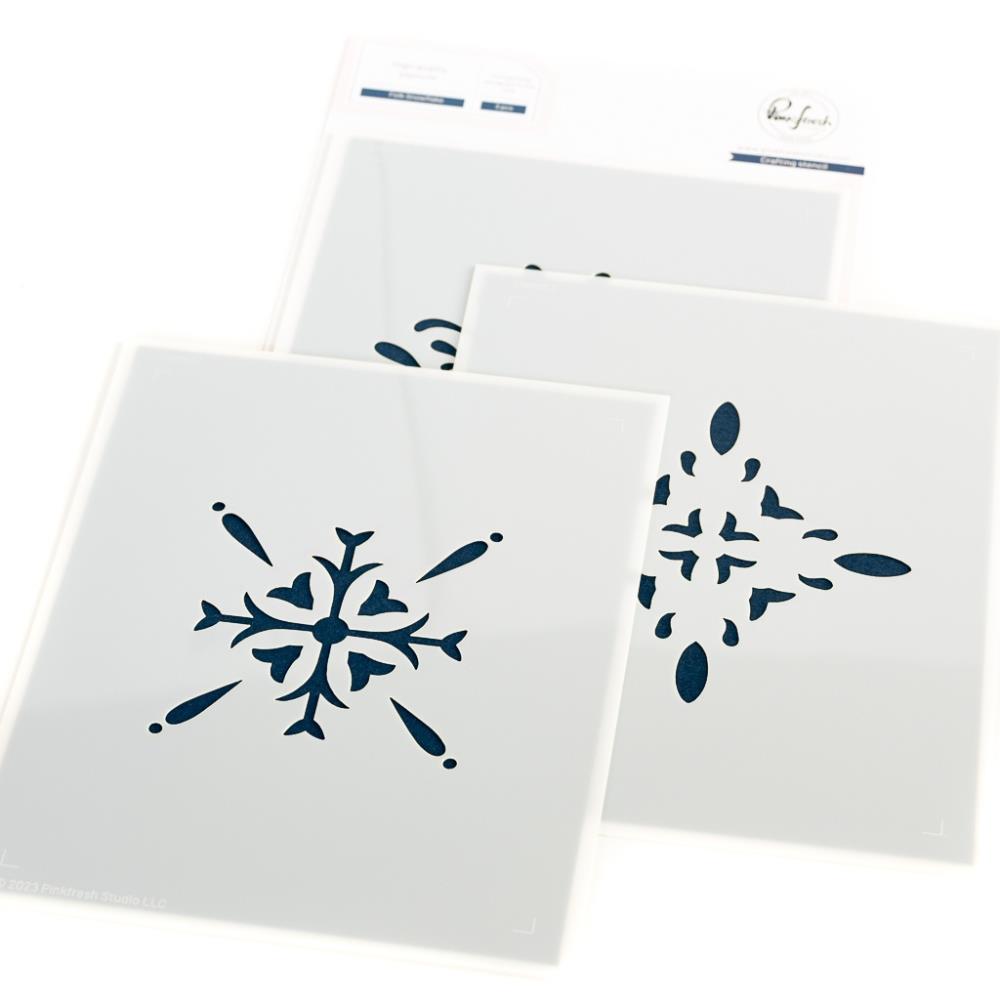 Pinkfresh Studio 4.25"X5.5" Stencils: Folk Snowflake, 3/Pkg (PF209123)