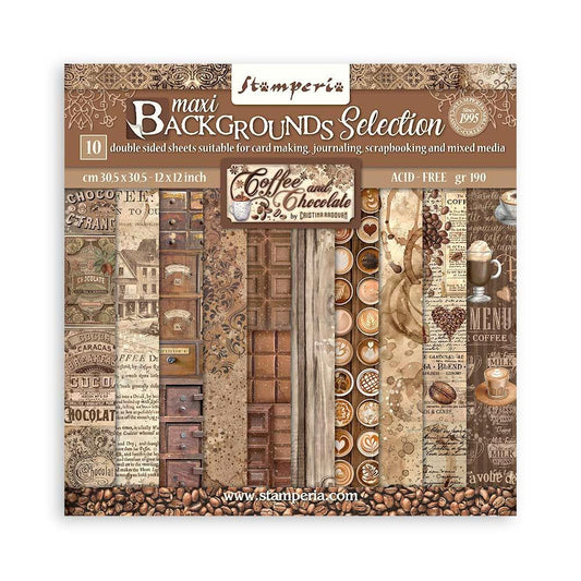 Stamperia Coffee And Chocolate Maxi Backgrounds 12"X12" Double-Sided Paper Pad (SBBL145)