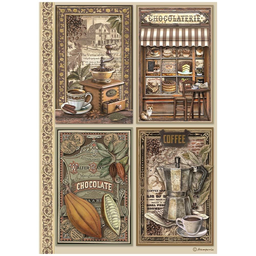 Stamperia Coffee And Chocolate A4 Rice Paper Sheet: 4 Cards (DFSA4821)