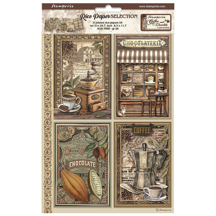 Stamperia Coffee And Chocolate A4 Assorted Rice Paper, 6/Sheets (DFSA4XCC)