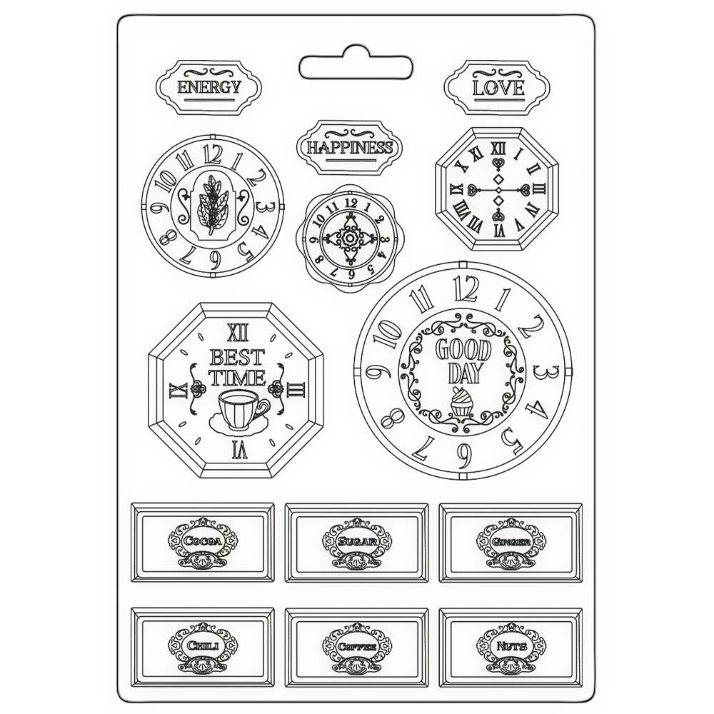 Stamperia Coffee And Chocolate A4 Soft Maxi Mould: Clocks (3PTA4570)