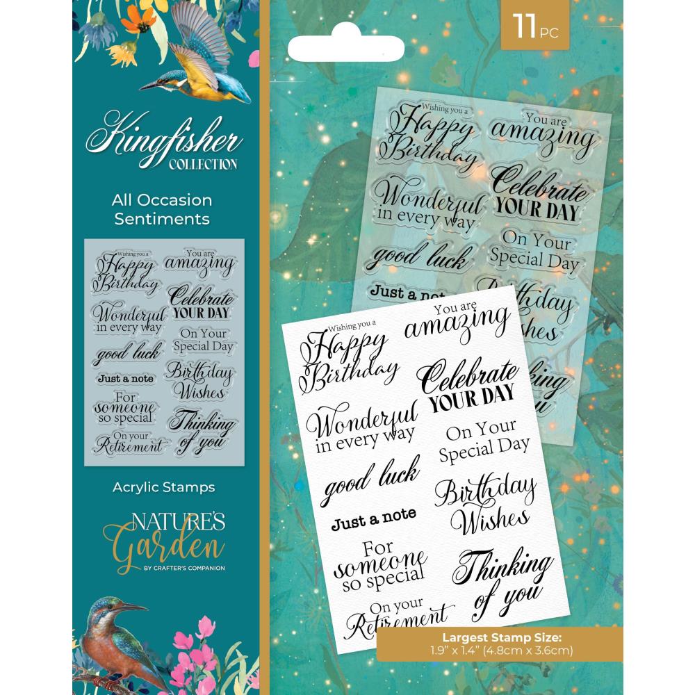 Crafter's Companion Nature's Garden Kingfisher Clear Stamp: All Occasion Sentiments (FCASTAOS)