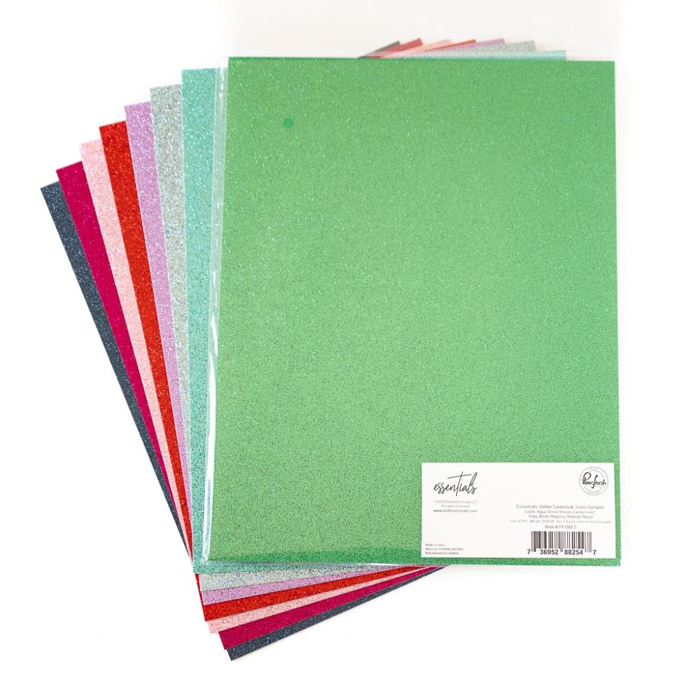 Pinkfresh Studio Essentials 8.5"X11" Glitter Cardstock: Color Sampler, 8/Pkg (PF136ES)