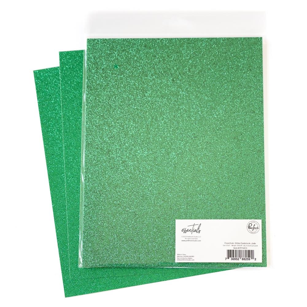 Pinkfresh Studio Essentials 8.5"X11" Glitter Cardstock: Jade, 6/Pkg (PFESCD141)