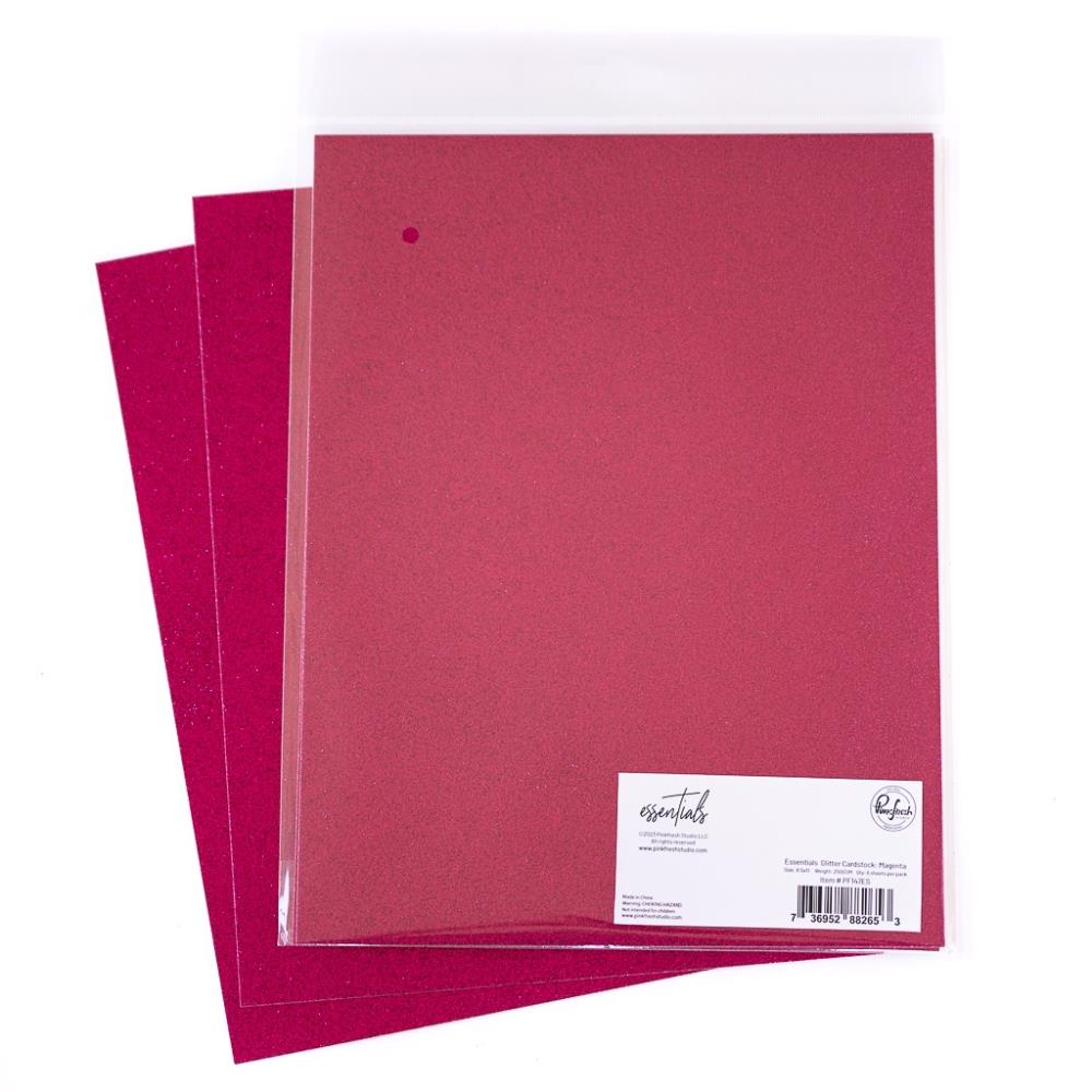 Pinkfresh Studio Essentials 8.5"X11" Glitter Cardstock: Magenta, 6/Pkg (PFESCD147)