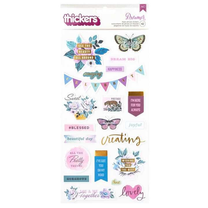 American Crafts Dreamer Thickers Stickers: Phrase, Gold Foil, 42/Pkg (34025907)