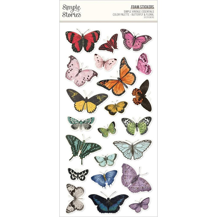 Simple Stories Simple Vintage Essentials Color Palette Foam Stickers: Butterfly & Floral, 39/Pkg (VCP22237)