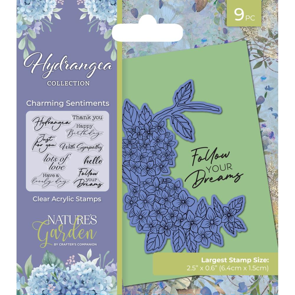 Crafter's Companion Nature's Garden Hydrangea Clear Acrylic Stamps: Charming Sentiments (YCASTCLH)