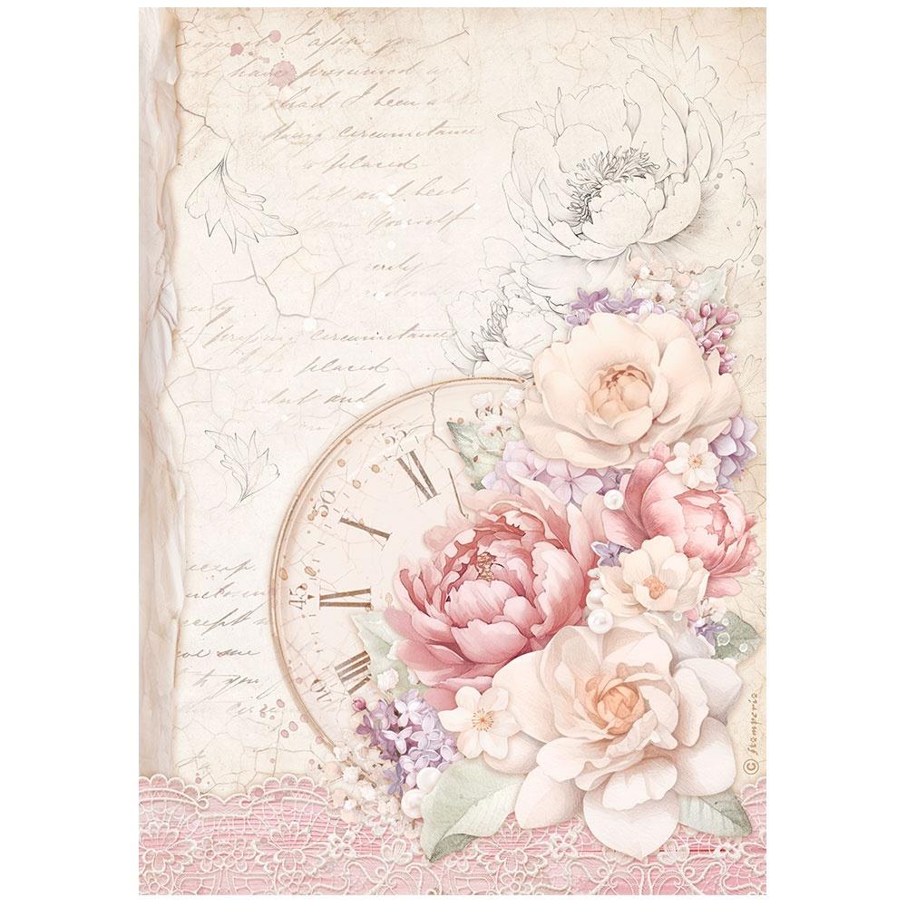 Stamperia Romance Forever A4 Rice Paper Sheet: Clock (DFSA4831)