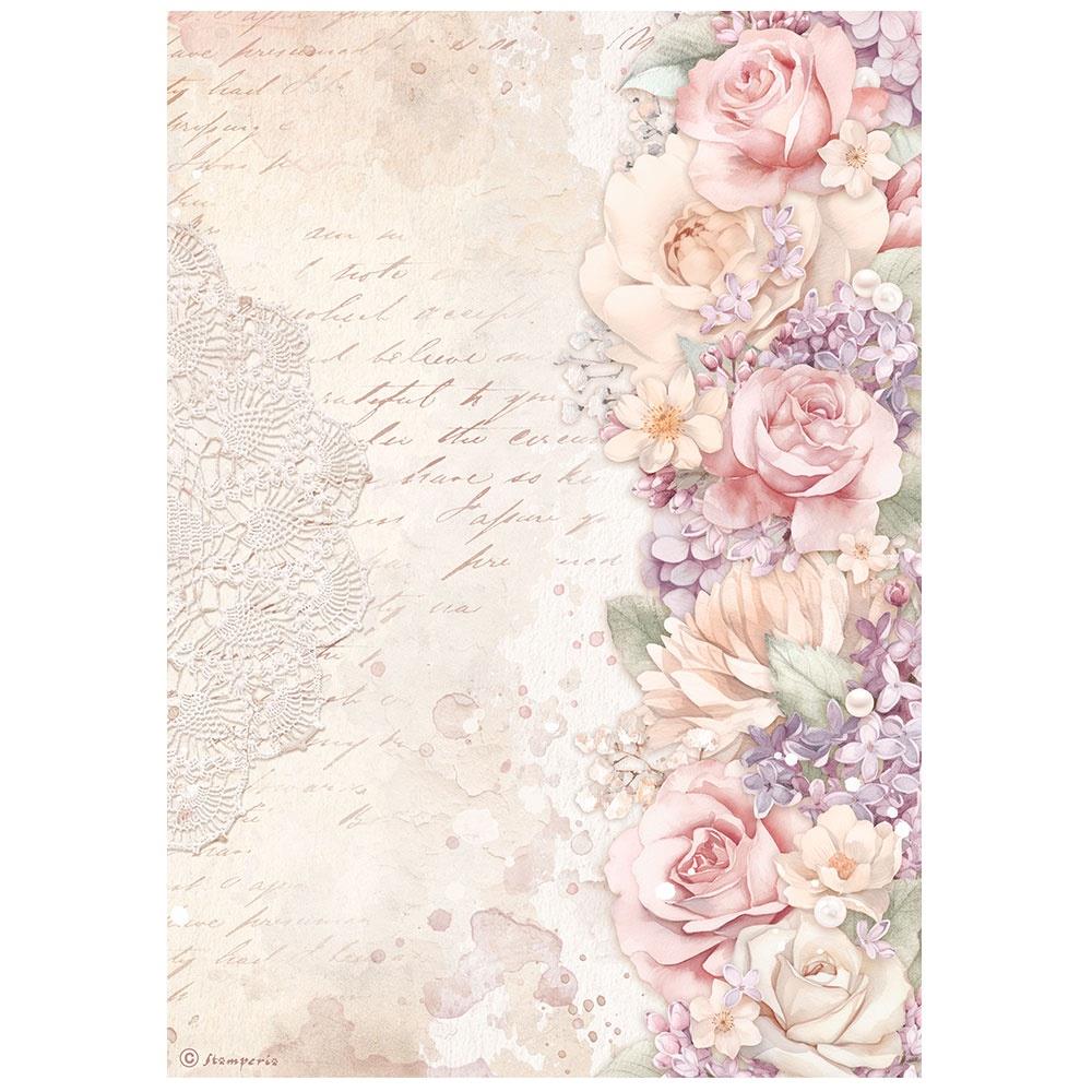 Stamperia Romance Forever A4 Rice Paper Sheet: Floral Border (DFSA4832)