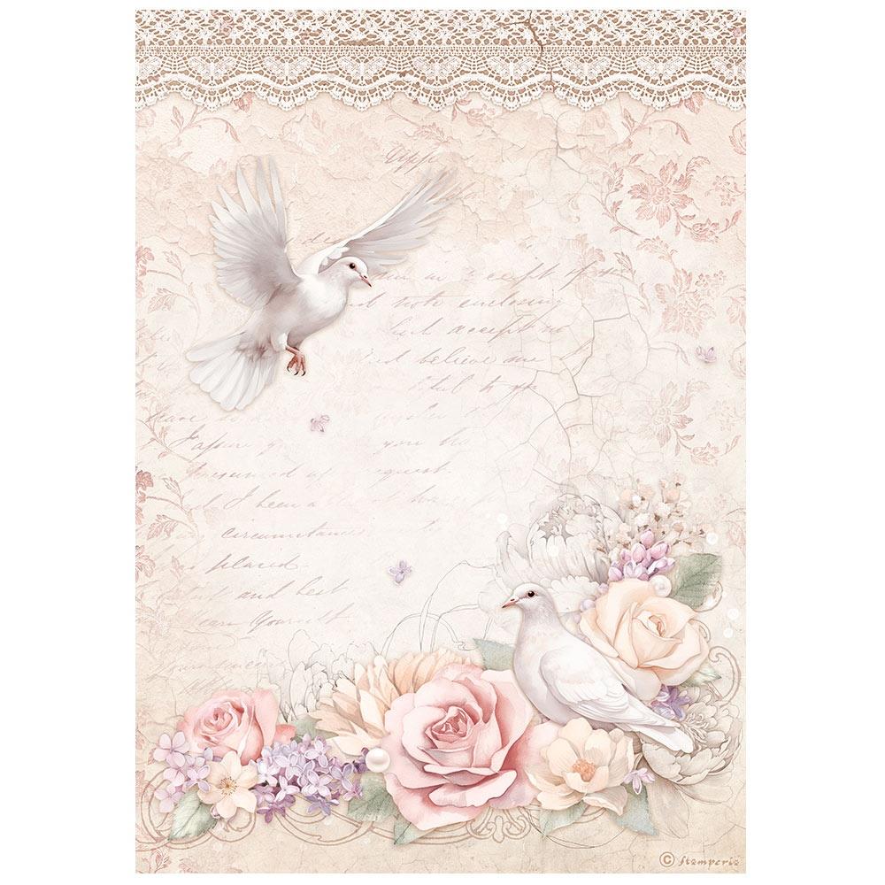 Stamperia Romance Forever A4 Rice Paper Sheet: Doves (DFSA4834)