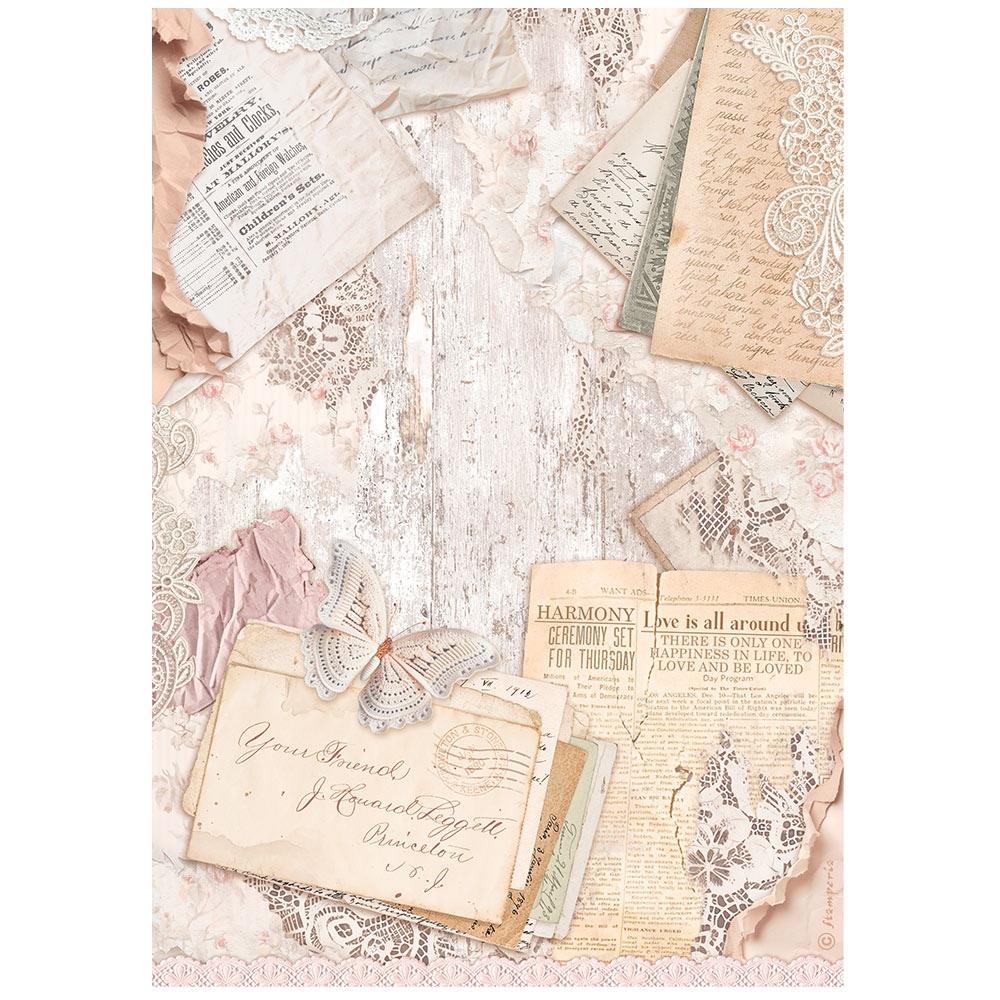 Stamperia Romance Forever A4 Rice Paper Sheet: Letters (DFSA4836)