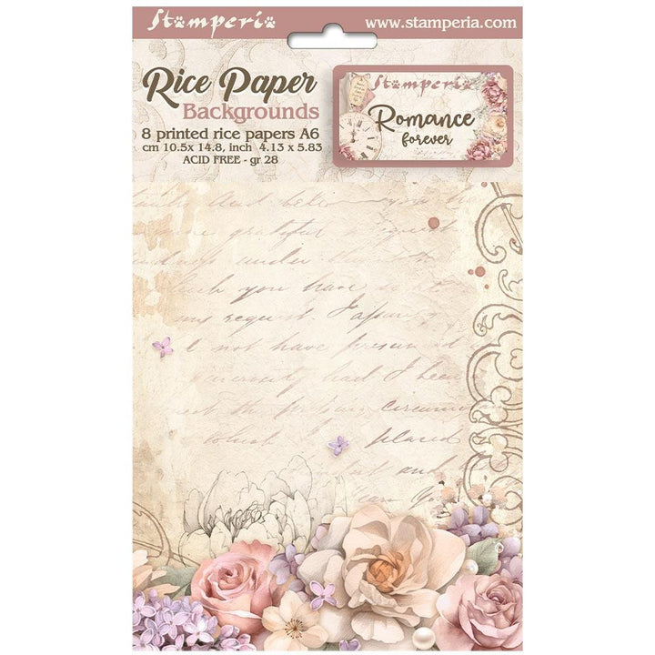 Stamperia Romance Forever A6 Assorted Rice Paper Backgrounds, 8/Pkg (FSAK6014)