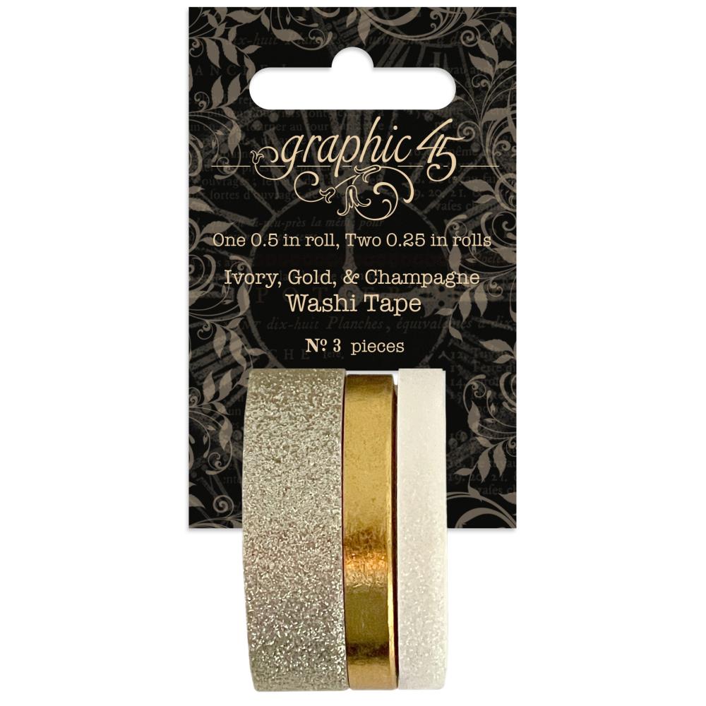 Graphic 45 Staples Glitter & Gloss Washi Tape Set: Ivory, Gold & Champagne (G4502826)