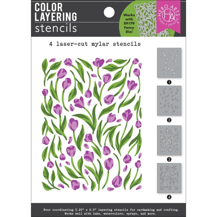 Hero Arts 5.25"X6.5" Color Layering Stencil Set: Tulip Pattern (HASA262)