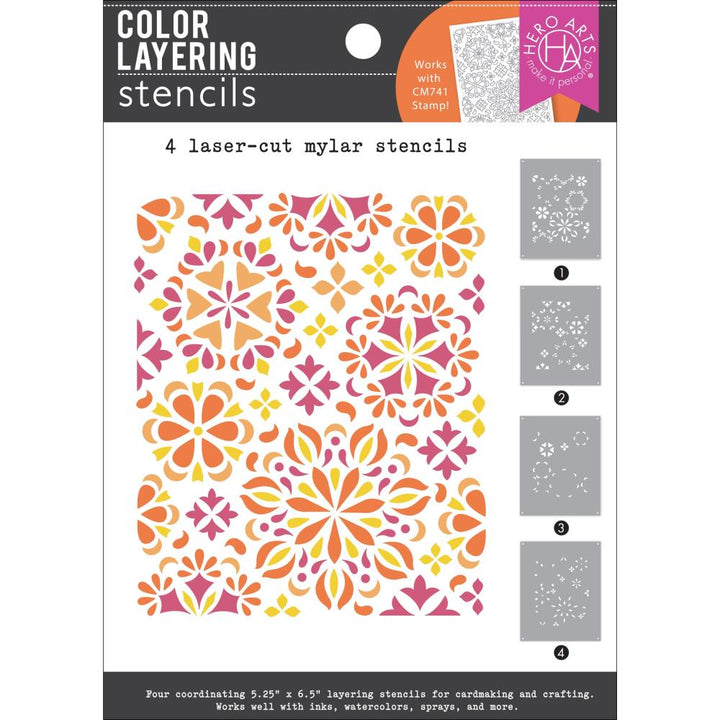 Hero Arts 5.25"X6.5" Color Layering Stencil Set: Mandala Flower Pattern (HASA263)