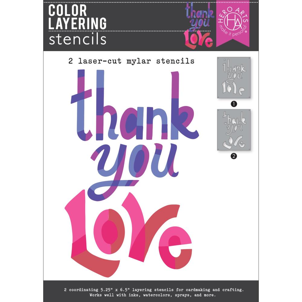 Hero Arts 5.25"X6.5" Color Layering Stencil Set: Thank You Love (HASA266)