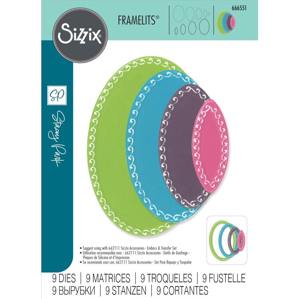 Sizzix Fanciful Framelits Die Set: Clare Classic Ovals, 9/Pkg, By Stacey Park (666551)