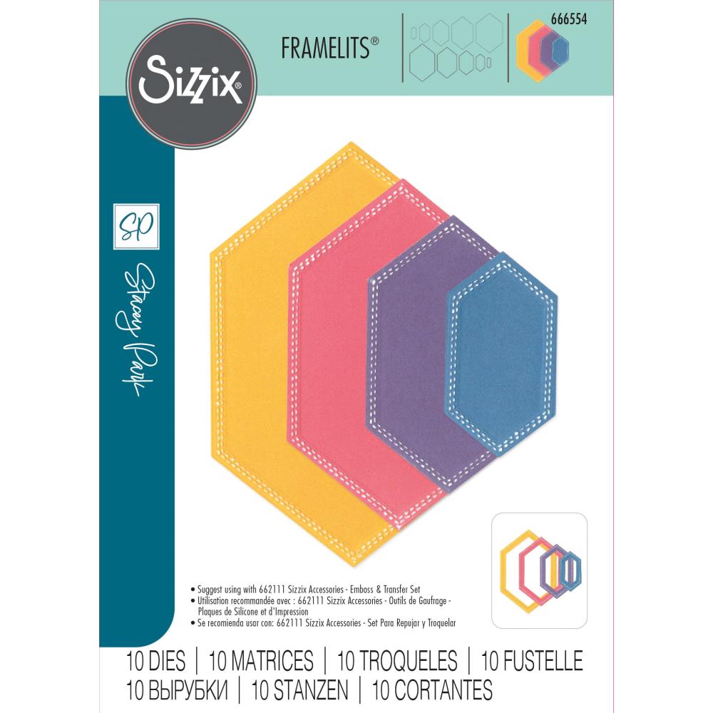 Sizzix Fanciful Framelits Die Set: Belinda Stitched Hexagons, 10/Pkg, By Stacey Park (666554)