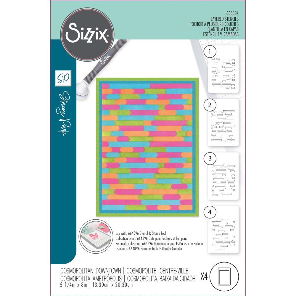 Sizzix A6 Layered Cosmopolitan Stencils: Downtown, By Stacey Park 4/Pkg (666587)