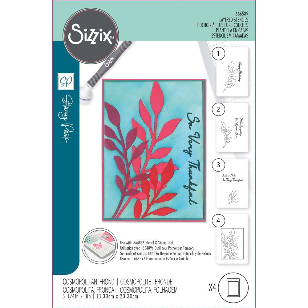 Sizzix A6 Layered Cosmopolitan Stencils: Frond, By Stacey Park 4/Pkg (666589)