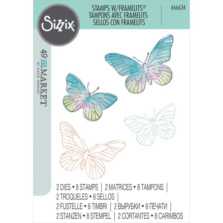 Sizzix/49 and Market Framelits Die & A5 Stamp Set: Painted Pencil Butterflies, 10/Pkg (666634)