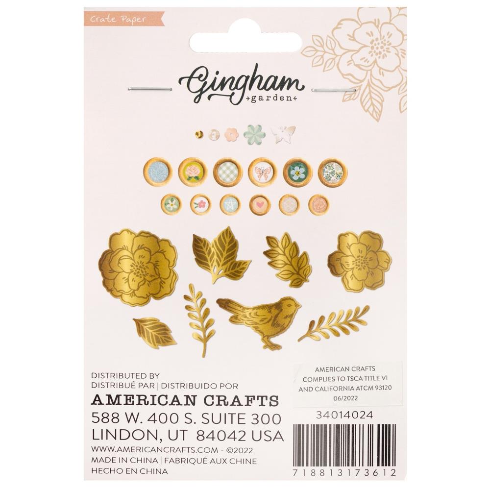 Crate Paper Gingham Garden Embellishment Buttons, 20/Pkg (CP014024)