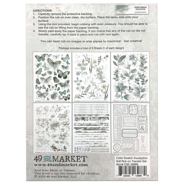 49 and Market Color Swatch: Eucalyptus 6"X8" Rub-Ons, 6/Sheets (CSE39869)