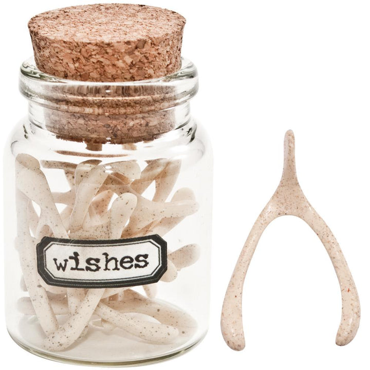 Tim Holtz Idea-Ology 2" Resin Wishes Glass Corked Jar: Wishbones (TH93071)