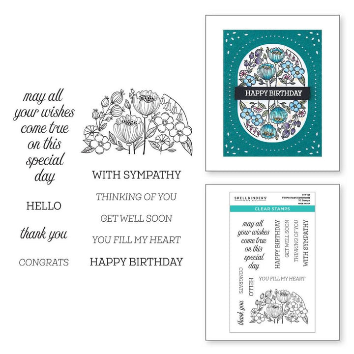 Spellbinders Clear Acyrlic Stamps: Stylish Ovals - Fill My Heart Sentiments (STP183)