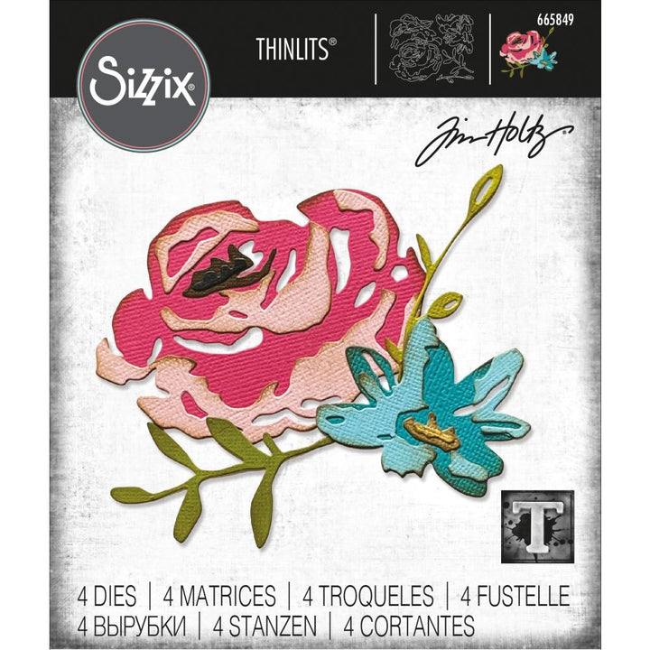 Tim Holtz Thinlits Dies: Brushstroke Flowers #4, 4/Pkg, by Sizzix (665849)