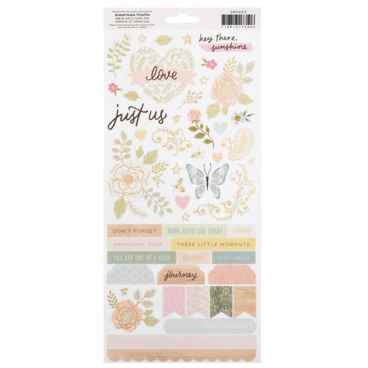 Crate Paper Gingham Garden 6"X12" Cardstock Stickers: Accents & Phrases, 91/Pkg (CP014013)