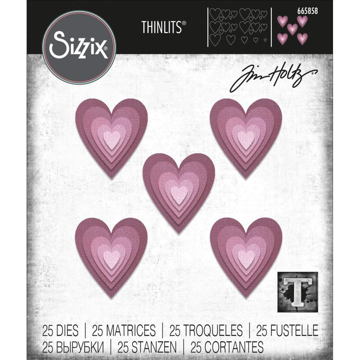 Tim Holtz Thinlits Die: Stacked Tiles Hearts, by Sizzix, 25/pkg (665858)