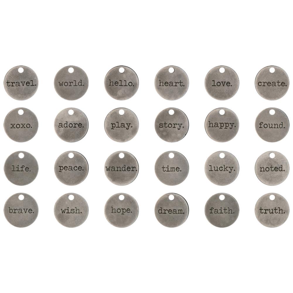 Tim Holtz Idea-Ology Metal Typed Tokens: Words, 24/Pkg (TH93203)