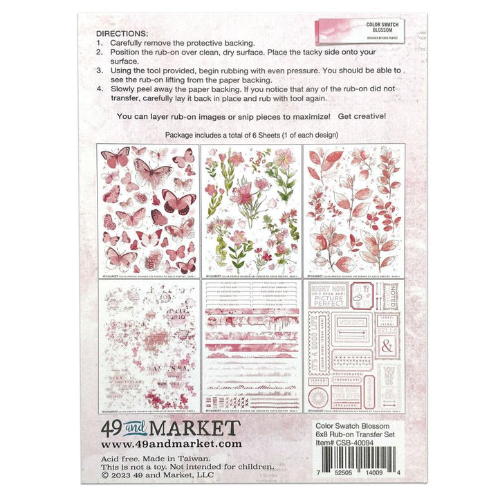 49 and Market Color Swatch: Blossom 6"X8" Rub-Ons, 6/Sheets (CSB40094)