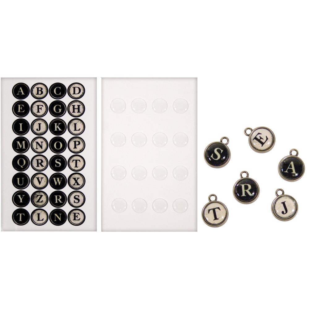 Tim Holtz Idea-Ology Metal Type Charms: W/32 Alphabet & 16 Epoxy Stickers, 16/Pkg (TH92819)