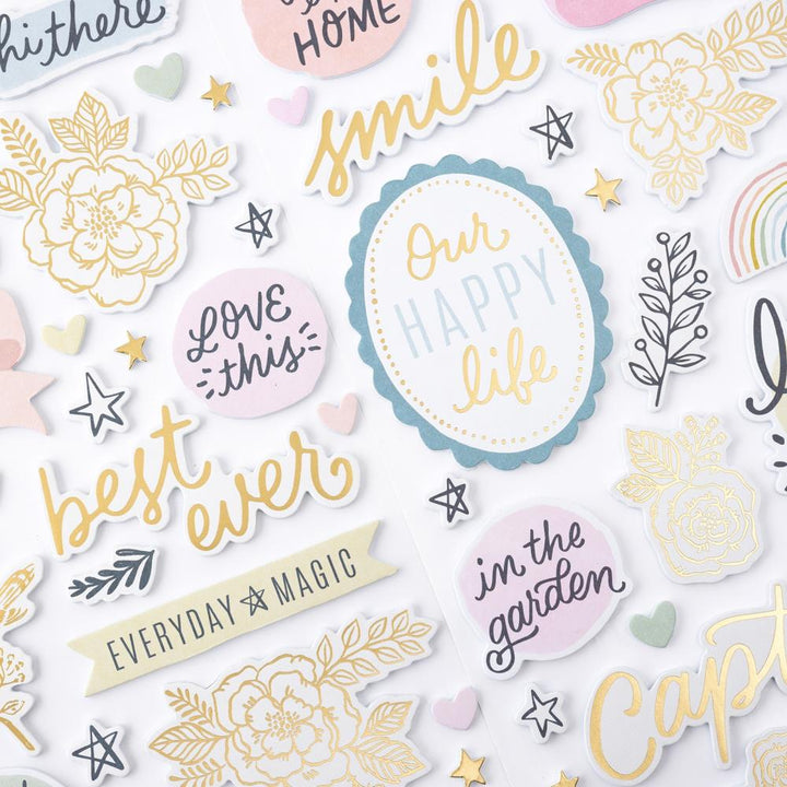 Crate Paper Gingham Garden Thickers Stickers: Phrases W/Gold Foil, 65/Pkg (CP014016)