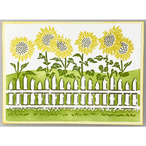 Crafters Workshop 8.5"X11" 4-in-1 Layering Card Stencil: A2 Fenced Sunflowers (TCW8.56019)