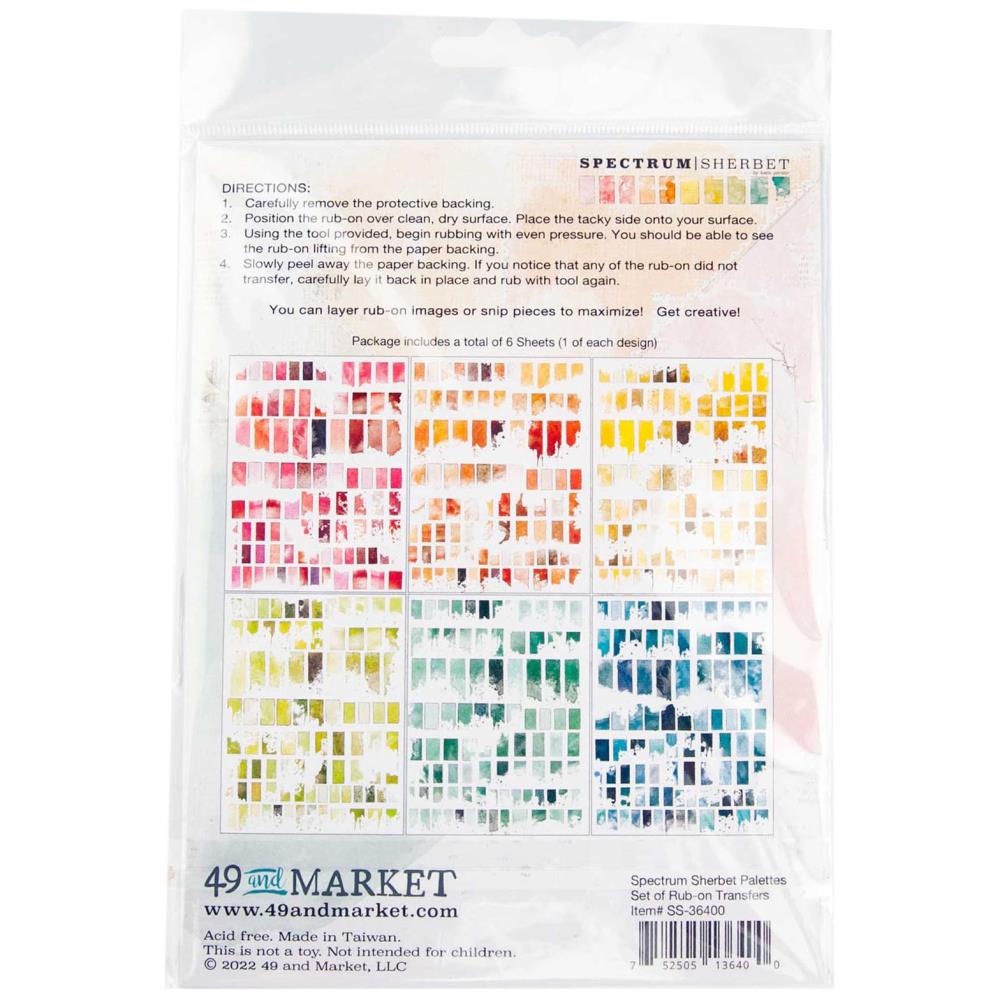 49 and Market Spectrum Sherbet 6"x8" Rub Ons: Palettes (SS36400)