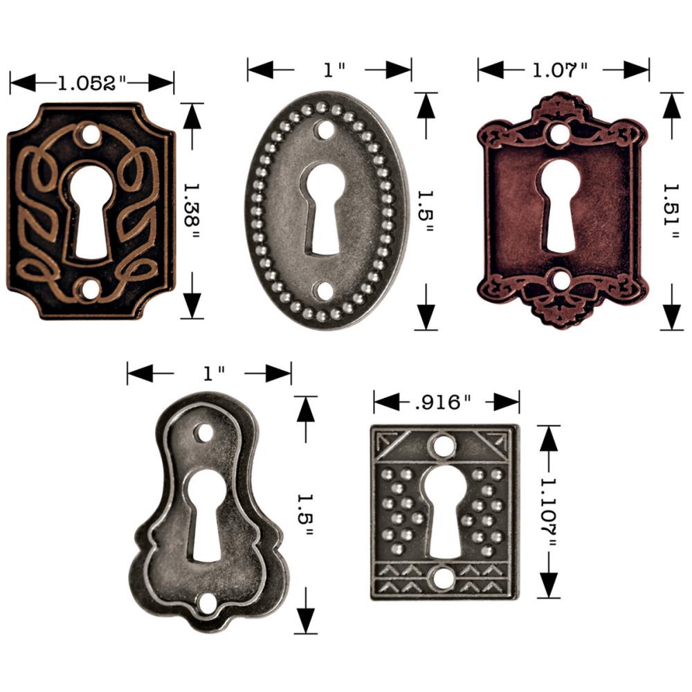 Tim Holtz Idea-Ology .75"X1" To 1"X1.5" Metal Keyholes W/Brads, 5/Pkg (TH92718)