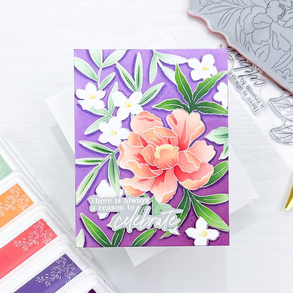 Pinkfresh Studio A2 Cling Rubber Stamp: Background, Blooming Peony (PF182222)