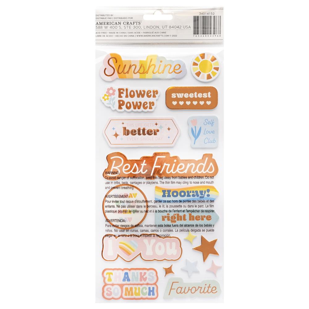 Jen Hadfield Flower Child Thickers Stickers: Phrase W/Silver Holographic Foil, 47/Pkg (JH014152)