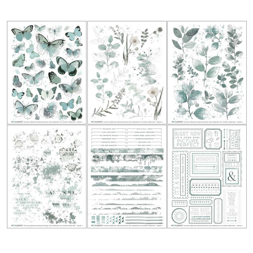 49 and Market Color Swatch: Eucalyptus 6"X8" Rub-Ons, 6/Sheets (CSE39869)
