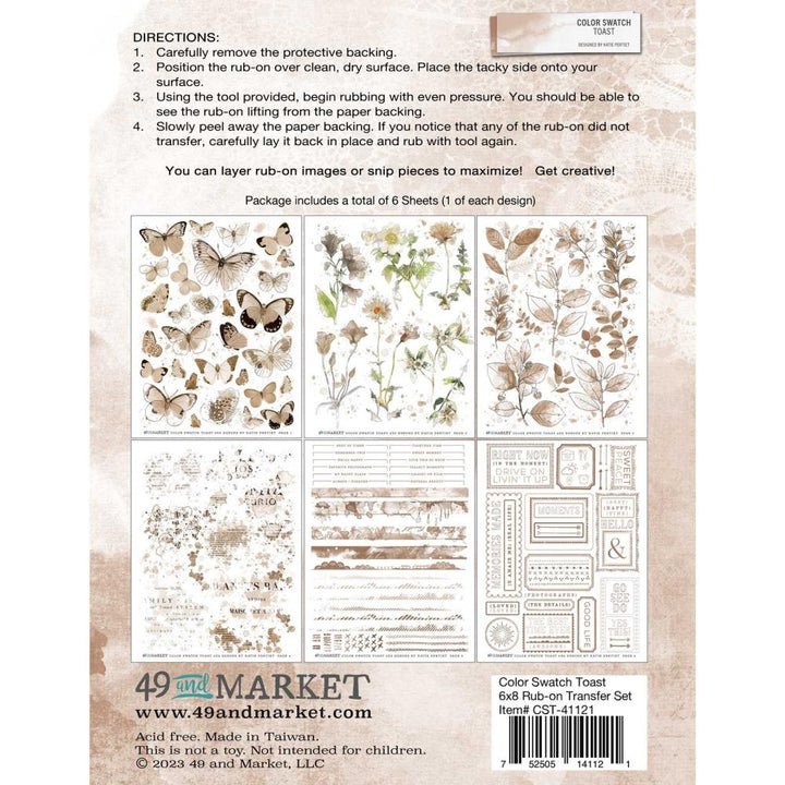 49 and Market Color Swatch: Toast 6"X8" Rub-Ons, 6/pkg (CST41121)