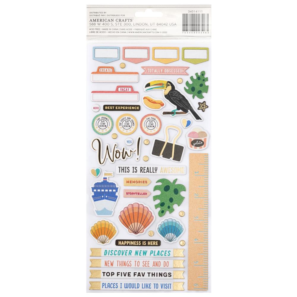 Vicki Boutin Where To Next Chipboard Thickers Stickers: Happy Life Phrase, 88/Pkg (VB014111)