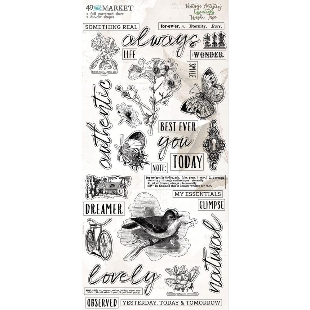 49 And Market Vintage Artistry Essentials Washi Tape And Die Cuts (VAE33669)-Only One Life Creations