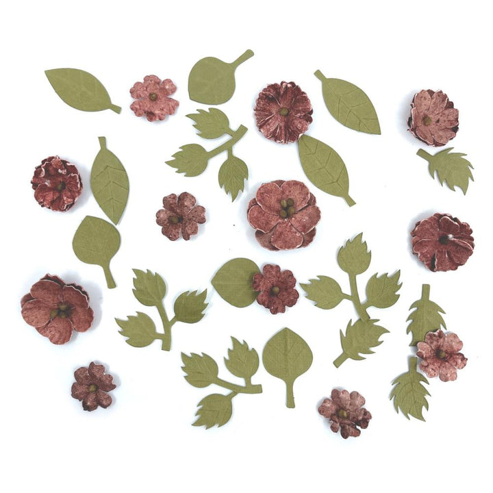 49 and Market Rustic Blooms Paper Flowers: Cranberry, 28/pkg (49RBLM34932)