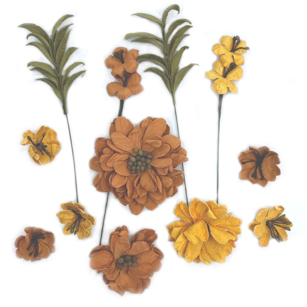 49 and Market Rustic Bouquet Paper Flowers: Marigold, 12/pkg (49RBQT34864)