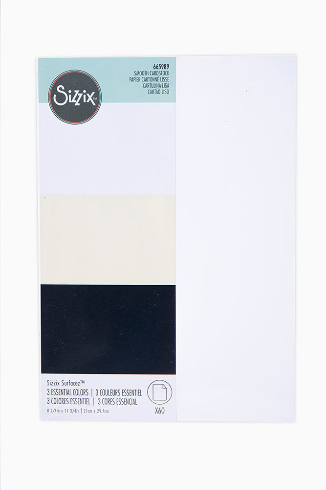 Sizzix 8"x12" Surfacez Smooth Cardstock 270gms: Black, Ivory & White (665989)