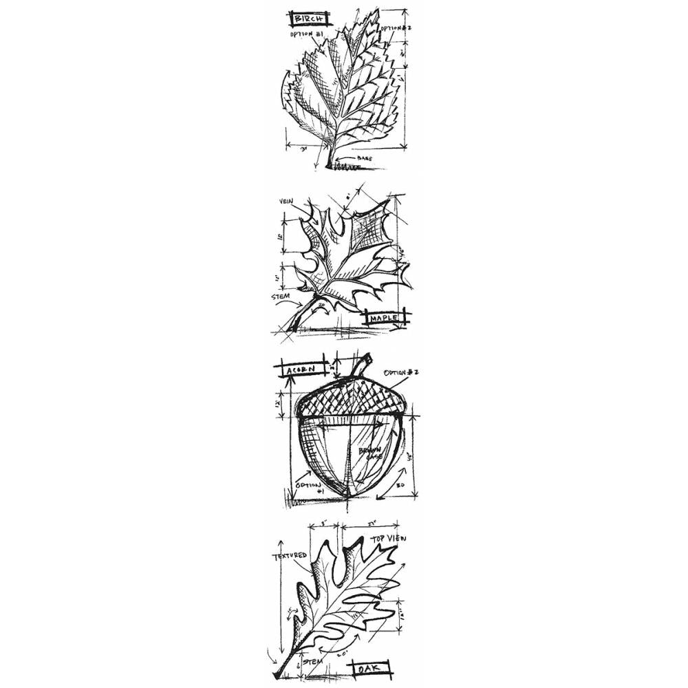 Tim Holtz Mini Blueprints Strips 3"x10" Cling Stamps: Autumn (MB1)